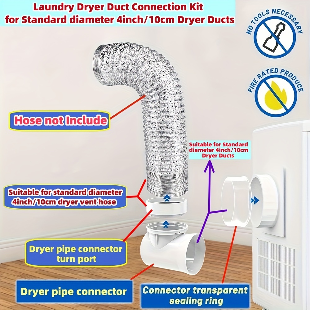 

Upgraded Laundry Dryer Duct Connection Kit For Standard 4-inch Dryer Vents, Indoor Connector Venting Kit With Bracket And Stv-90 Dryer Pipe Connector - No Electricity Required