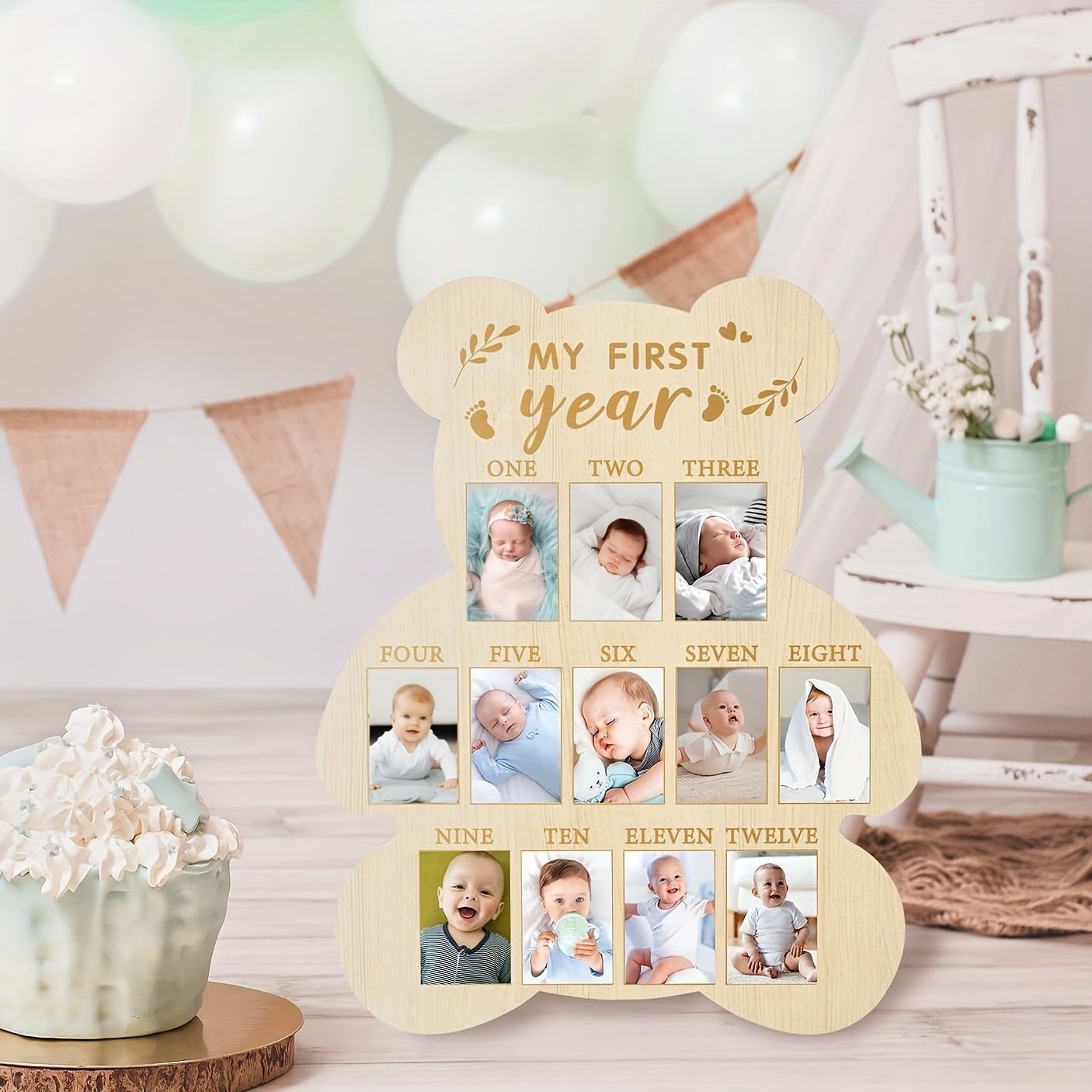 adorable first year milestone wooden photo frame    s 1st birthday   memories   calendar   nursery decor keepsake gift details 4