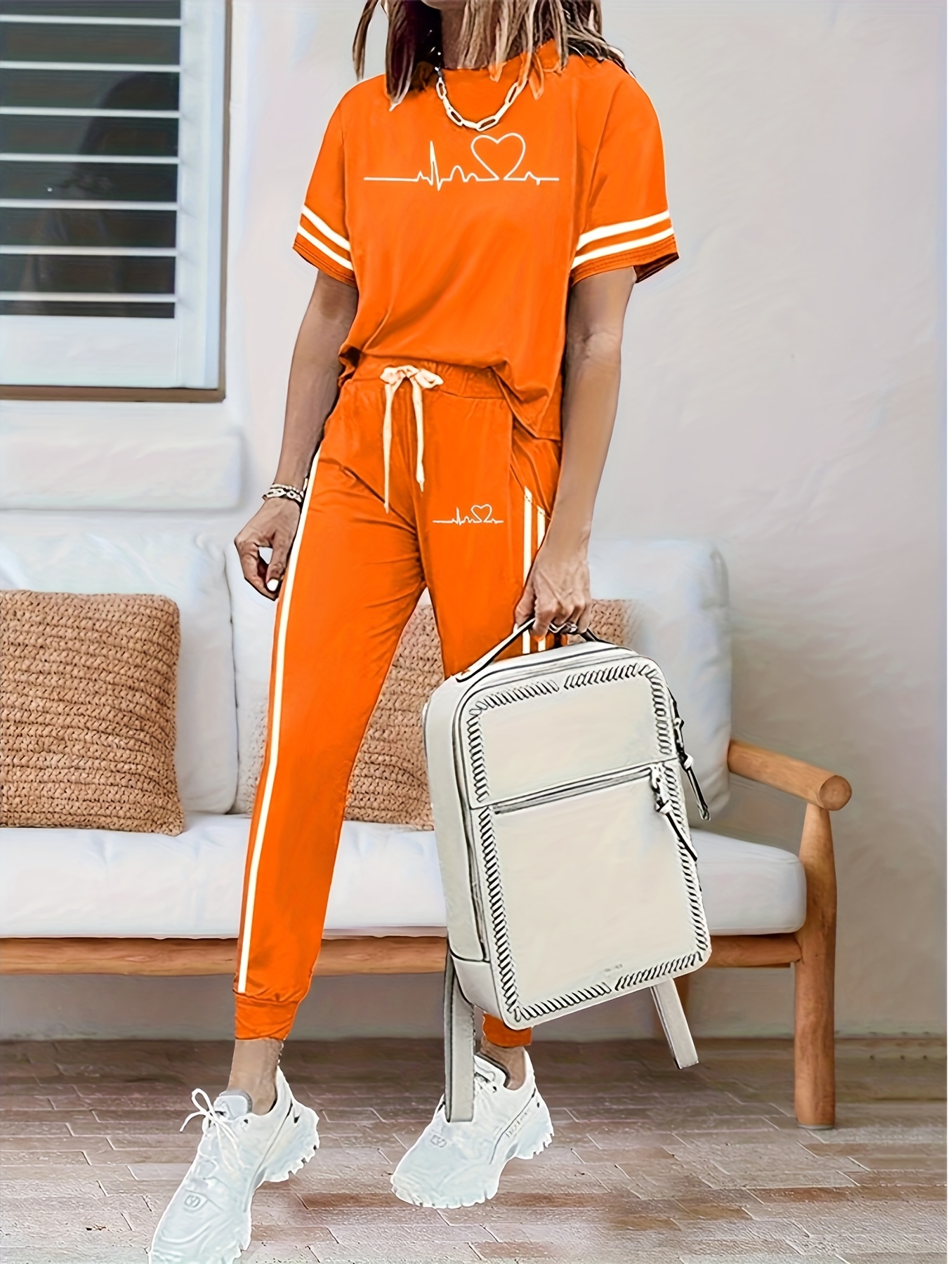 Damen 2-teiliges Sommer-Outfit – Kurzärmliges Top & Hohe Shorts Mit Taschen, Elastische Taille
