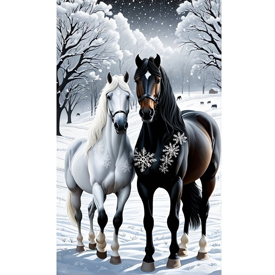 

Winter Horses Diamond Painting Kit, 5d Round Acrylic Diamonds, Animal Theme, Art Craft Set With Design