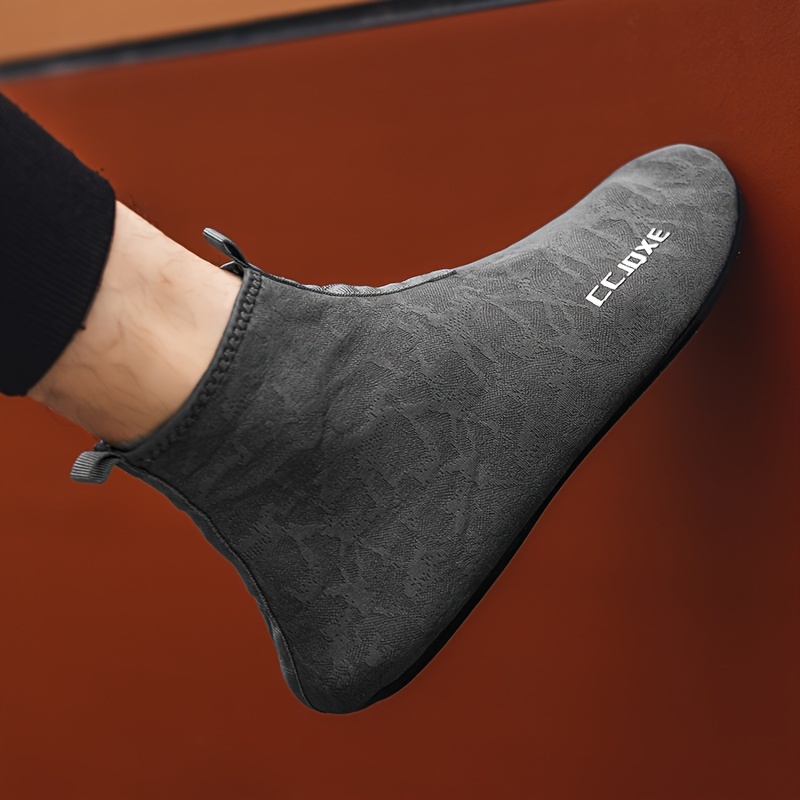 CJOXE Men's Casual Fashion Ankle Boots - Sleek Black Slip-On Walking Shoes with Geometric Design, Comfortable Fabric Lining & Durable Rubber Sole for All-Season Outdoor Activities
