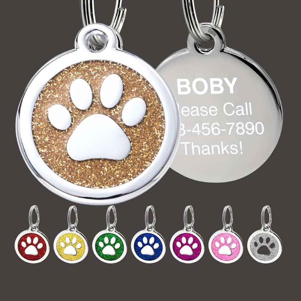 TEMU Round Glitter Pet Custom Dog Tag, A Pet Id Tag With Space For Name And Phone Number, Id Tag