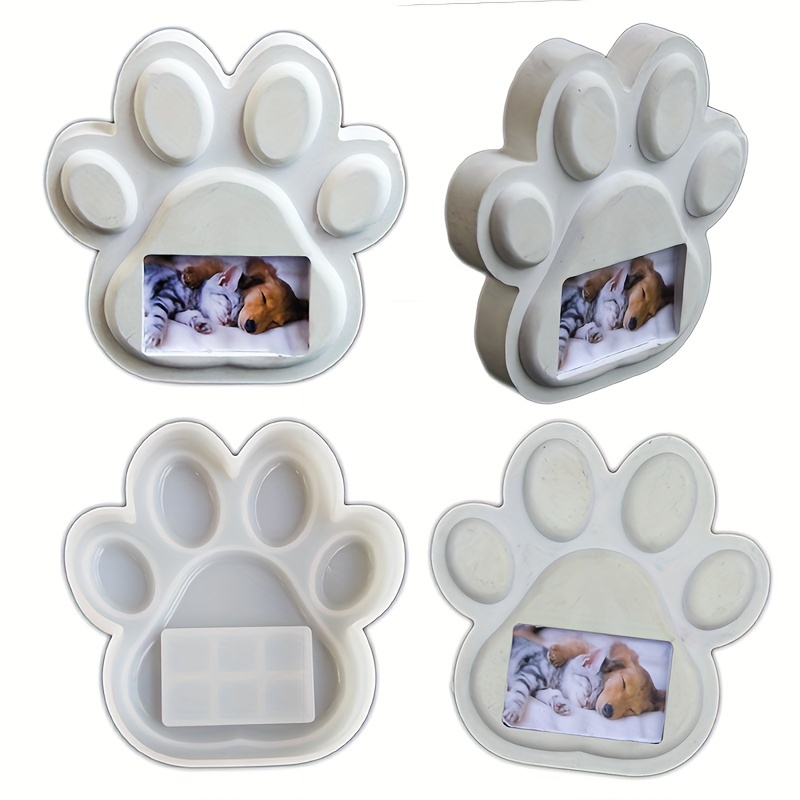 

1pc Large Dog Paw Photo Frame Silicone Mold For Pet Memorial Ornament, Decorative Plaster Ornament Silicone Mold For Garden Backyard Tombstone Pet Mold
