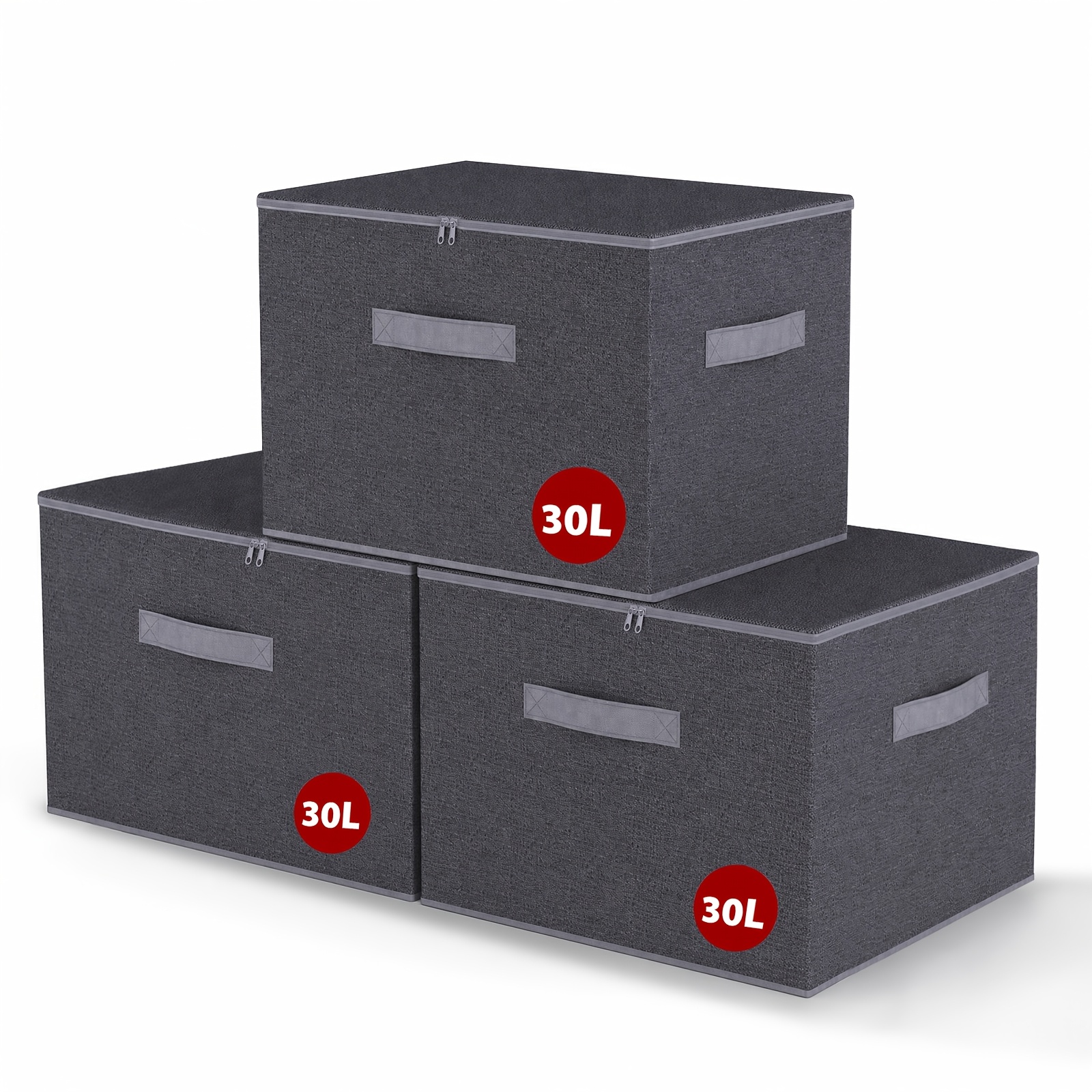 TEMU Sekey Aufbewahrungsbox mit Deckel, faltbare Stoffbox mit Griffen, Aufbewahrungsbox-Organizer für Kleidung im Schrank – 3er-Set, 40 x 30 x 25 cm,