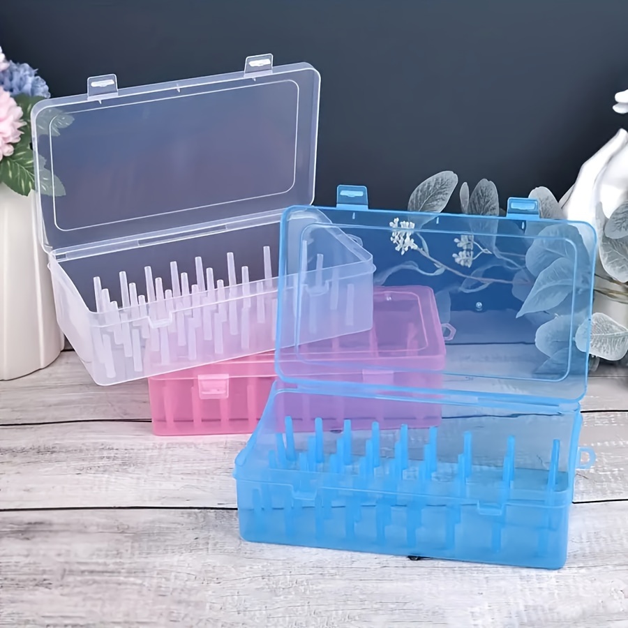 

42-slot Thread Organizer Storage Box With Needle Holder - Sewing Spool Case For Diy Accessories, Durable Clear Plastic - Pink, Blue, Transparent Options