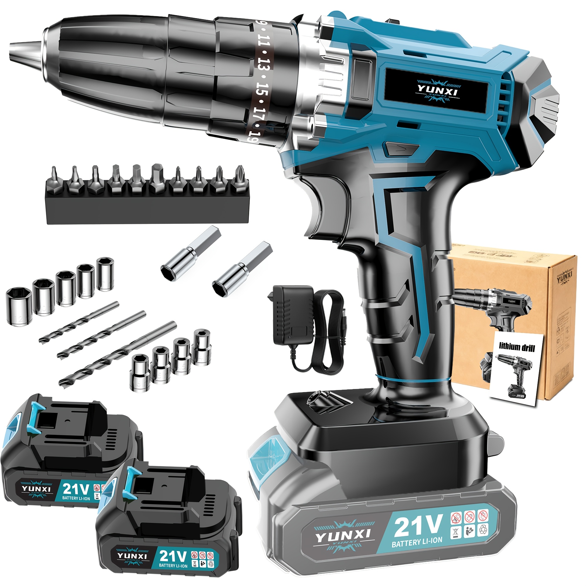 1 Cordless Impact Drill Driver, Variable Torque Electric Screwdriver Drill, Rechargeable Handheld Electric Drilling Tool, Suitable For Wood, Metal, Plastic, Brick, Furniture Installation And