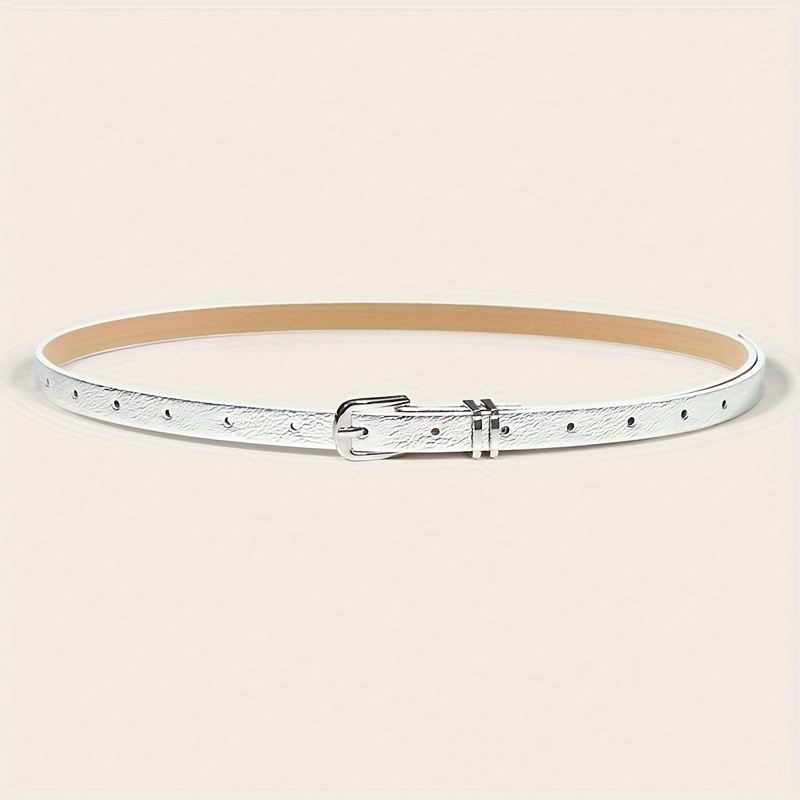 Silvery Thin Belt with Small Buckle for Women