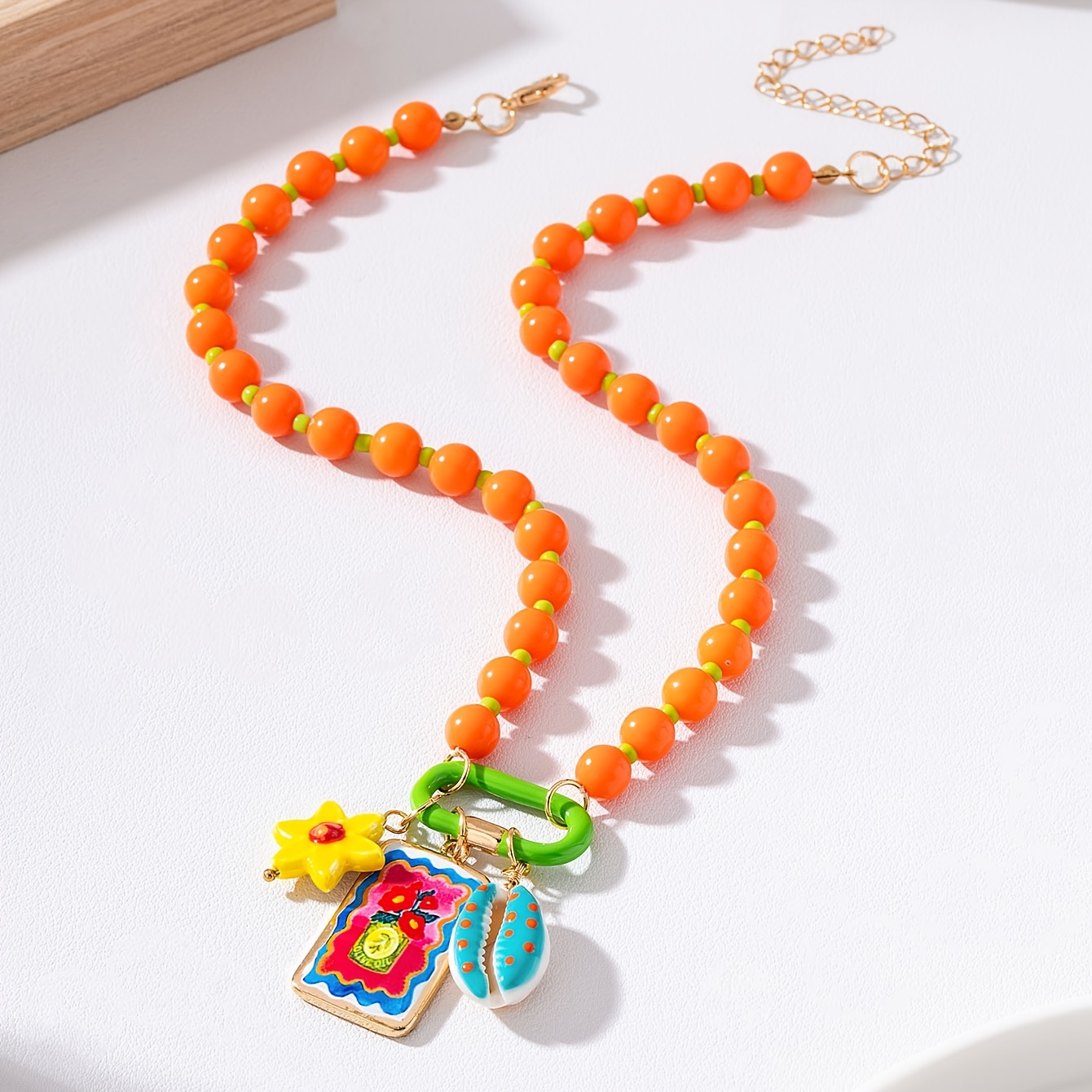 TEMU 1pc Fashionable Vacation Ocean-themed Beaded Alloy Enamel Small Fish Summer Beach Necklace, Suitable For Women' Wear, Gifting, Parties, And