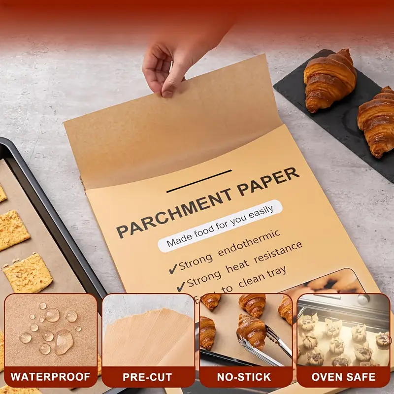 unbleached parchment paper sheets - , non-toxic, pre-cut baking sheets for oven, air fryer, grill, steam - heavy duty, fits half sheet pans, cookie, pizza, pastries - kitchen & restaurant use - easy & cooking, oven liner, , material, home cooks Product details 3