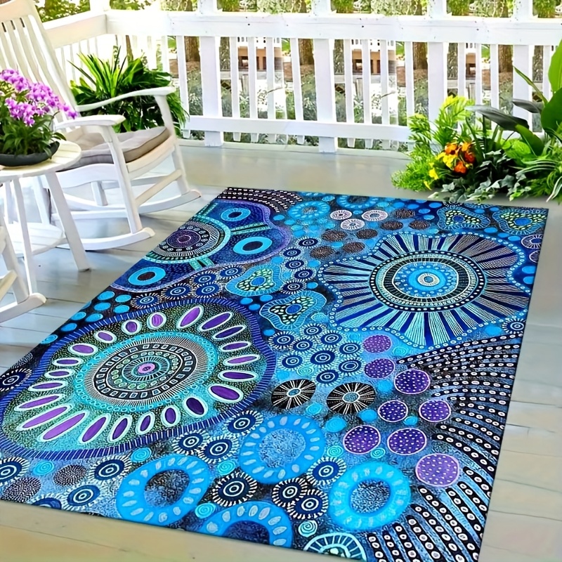TEMU 1pc Of Luxurious, , And Vibrant Bohemian Vintage Polka Dot Flannel Floor Mat, A Vivid Mandala Design Area Rug, Suitable For Indoor And Outdoor