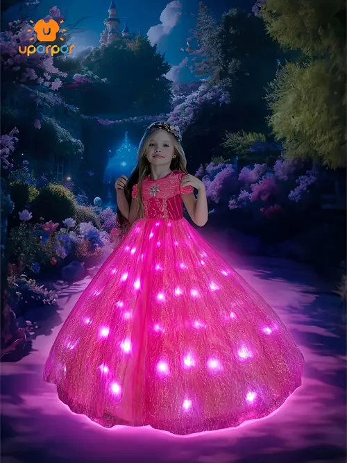 girls sleeveless led princess dress pink tulle with prom halloween battery powered safety tested princess dresses for girls