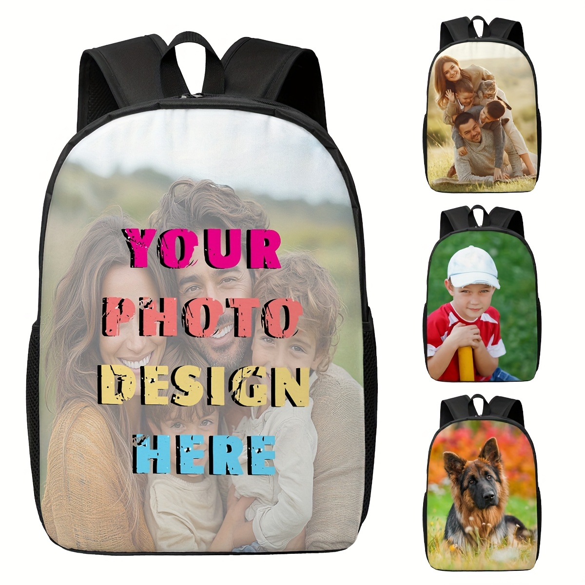 TEMU Customizable Photo Backpack - Personalized Lightweight Laptop Bag With Adjustable Straps, Zip Closure & Polyester Lining For Work, School, And