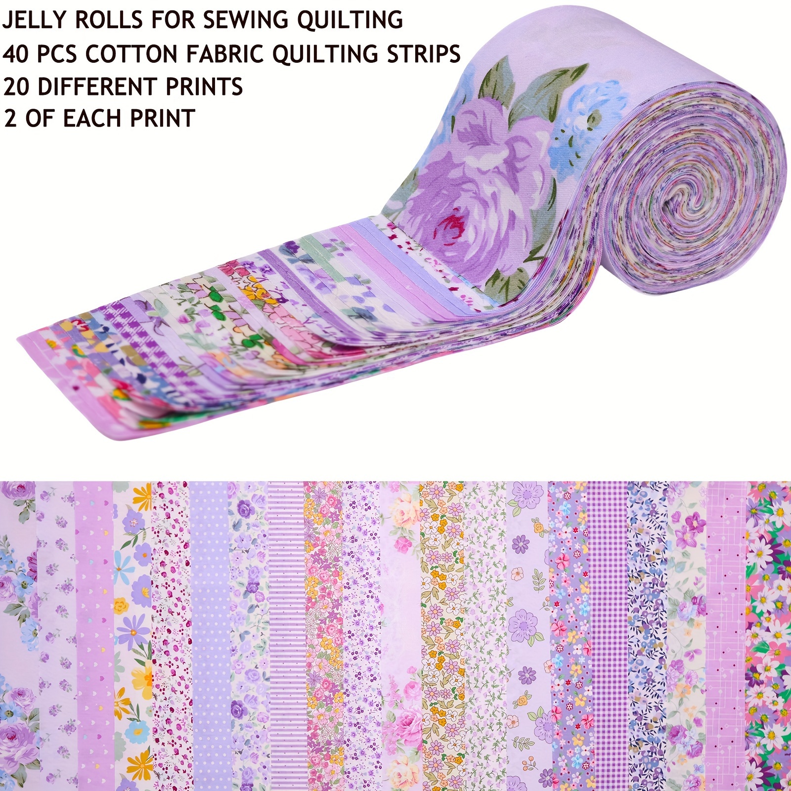 

40pcs Purple Floral Quilting Fabric Strips, Pre-cut Rolls For Sewing & Diy Crafts, 2.5x16.54 Inches