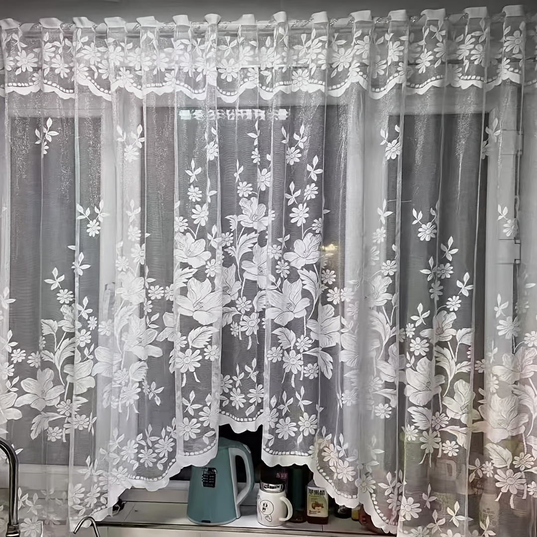 TEMU Weißer durchsichtiger Vorhang mit Blumen-Spitze 118×63 Zoll