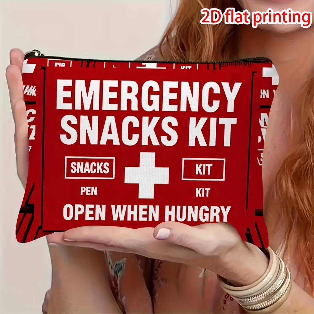 TEMU Humorous Emergency Snack Makeup Bag - Suitable For Toiletries And Travel Storage, Lightweight Portable Snack Pouch, Mixed Colors, For Gym, Daily