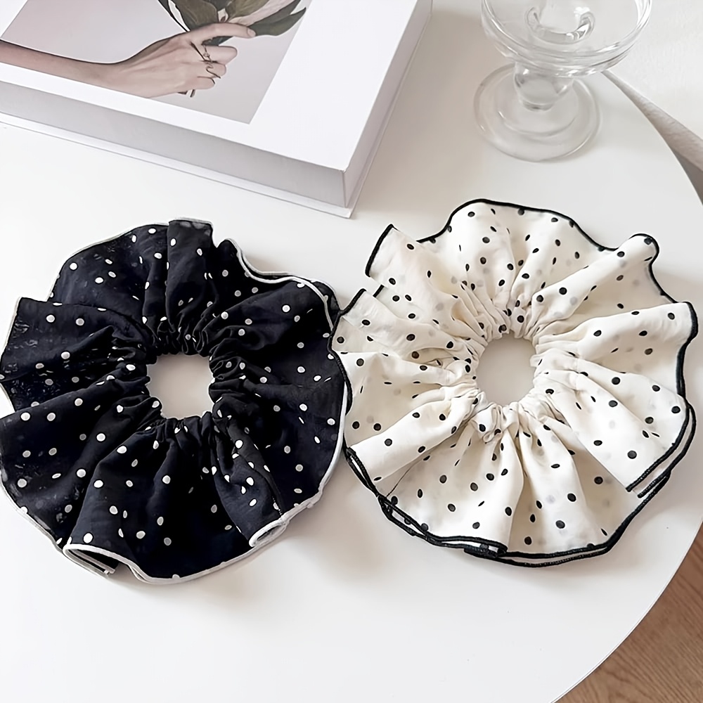 TEMU 2pcs Polka Dot Double-layer Black Large Hair Ties, High-end Hair Accessories, Hair Bows, Hair Ornaments