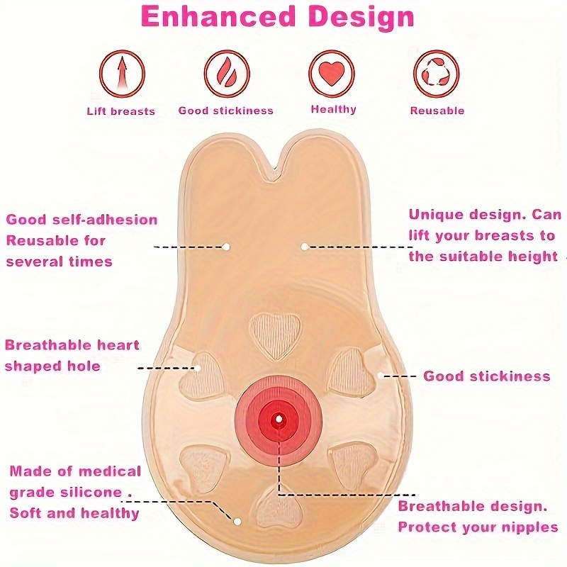 Rabbit Ears Lifting Breast Patch Silicone Invisible Tattoo - Temu