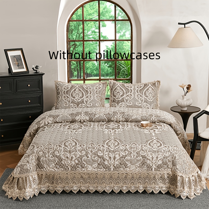 TEMU 1pc Quilted -blend Thickened High-gsm Embroidered Pattern Bedspread, Light Luxury Bedroom Soft Furnishing Item, Wrinkle-resistant, , Machine