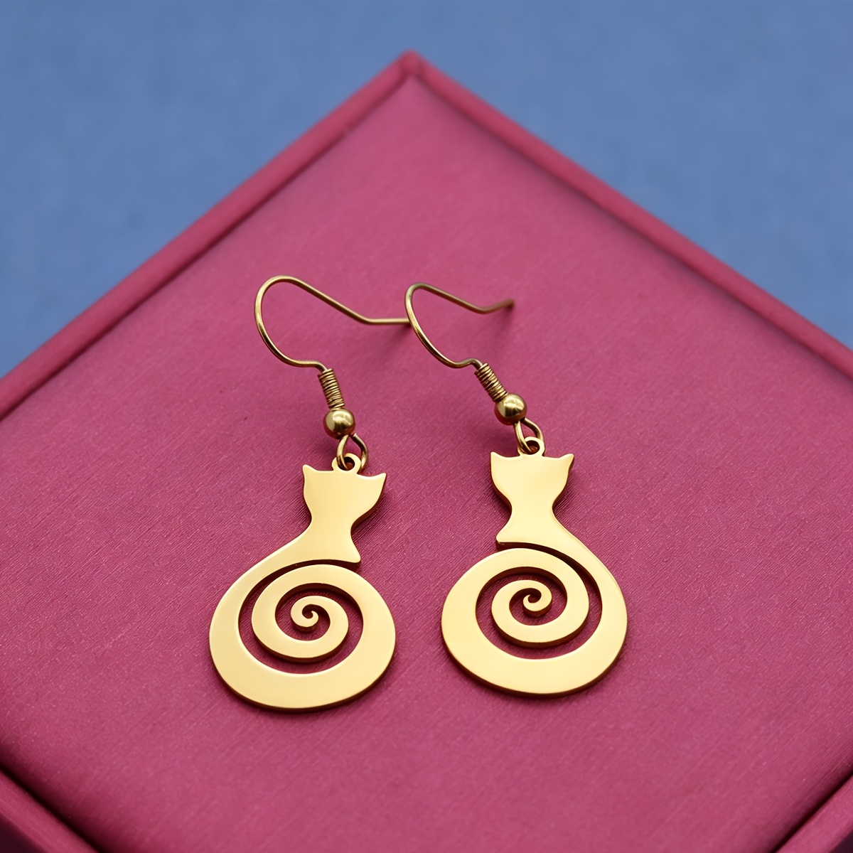 Spiral Cat Kitten Drop Earrings for Women
