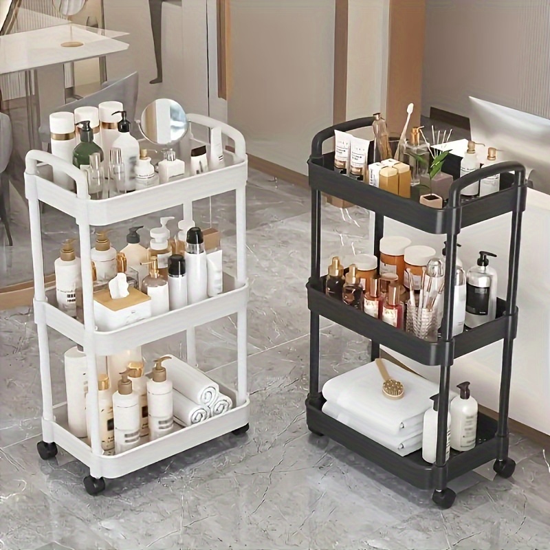 3 tier rolling storage cart with armrests versatile floor stand for kitchen bathroom movable drain shelf for return school details 0