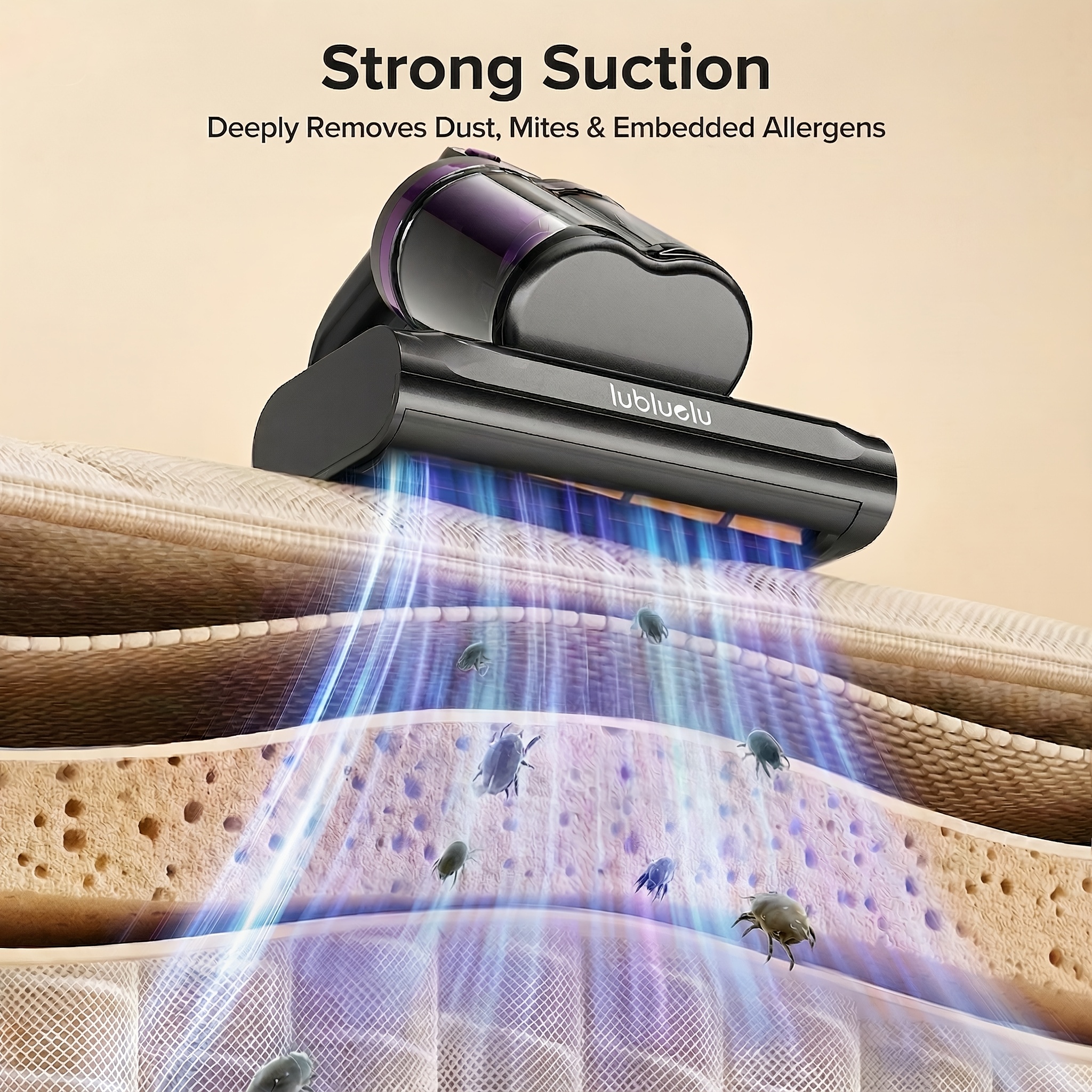 Image of Lubluelu Bed Vacuum Cleaner For Mattress & Dust , 350w Powerful Suction 21kpa, 100aw Airflow, Ultrasonic Removal, Rolling Brush, Hot Air Drying, Large Dust Cup, 4m Cord, Ideal For Bedding, Sofa & Toys