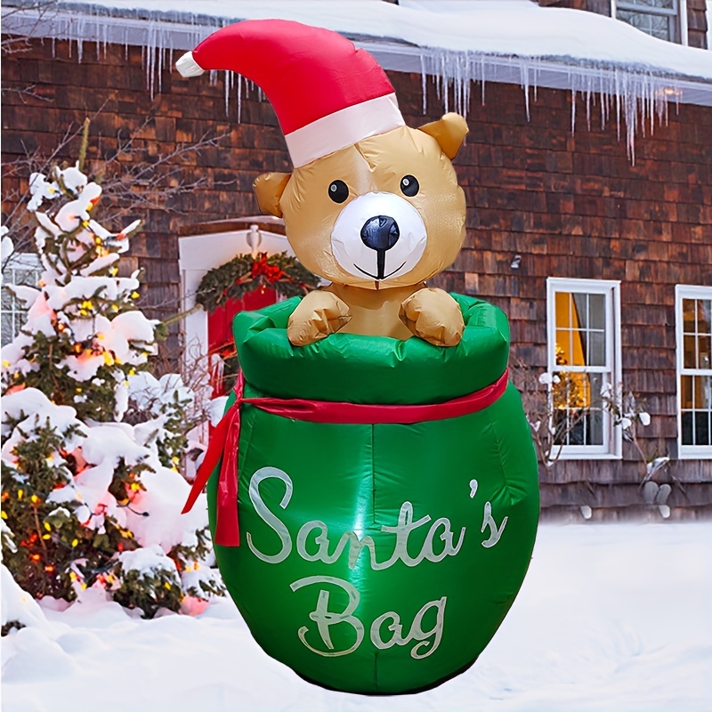 

Lighted Christmas Bear In Gift Bag Inflatable - Indoor/outdoor Holiday Decor With Built-in Fan & Ropes For Yard, Garden, Home, Office & Theme Parties, Inflatable Christmas Decorations