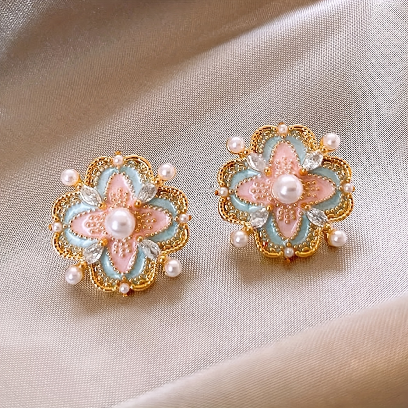 E-shop 1 Paar Damen-Ohrstecker im französischen Vintage-Stil, elegant, leichter Luxus, farbenfrohe Blumen, einzigartiges Design, für , Ball, Date, ,