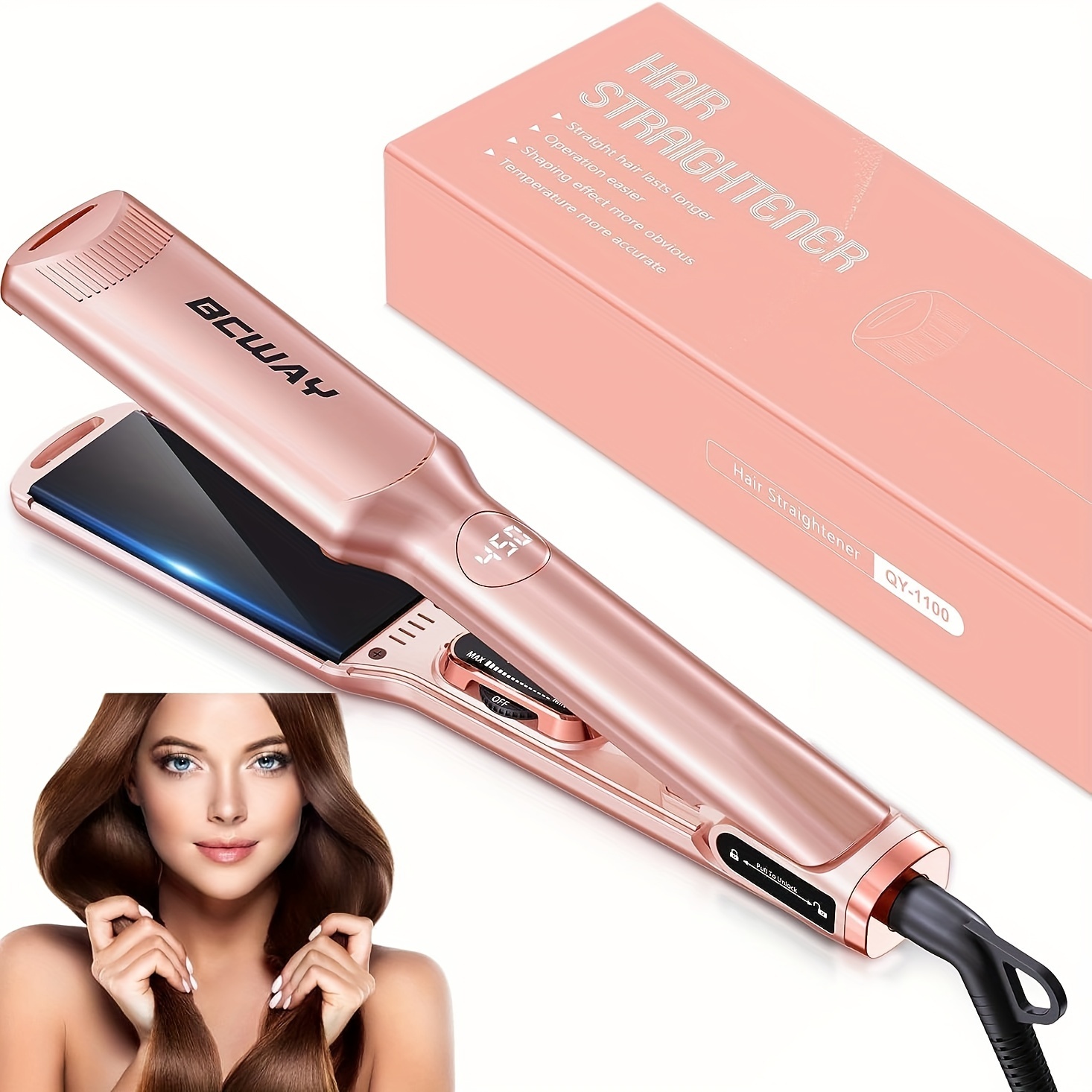 

Hair Straightener, 1.5" Wide Plate Flat Iron For Hair With Adjustable Temperature 250°f-450°f, Digital Lcd & , 3d Titanium Floating Plates 2-in-1 Hair Iron For All Hair Types