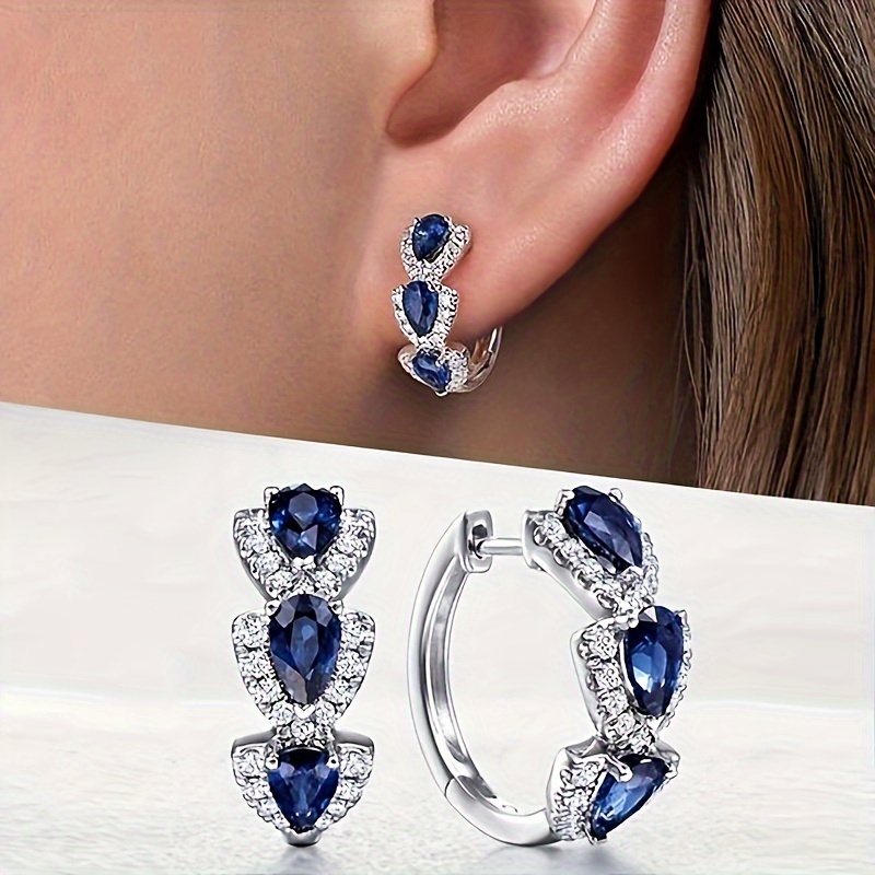 

A Pair Of And Delicate Circular For Ladies, Adorned Synthetic Sapphires, Suitable For Wedding, Engagement, And Daily Wear, A Gift For Your Loved One.