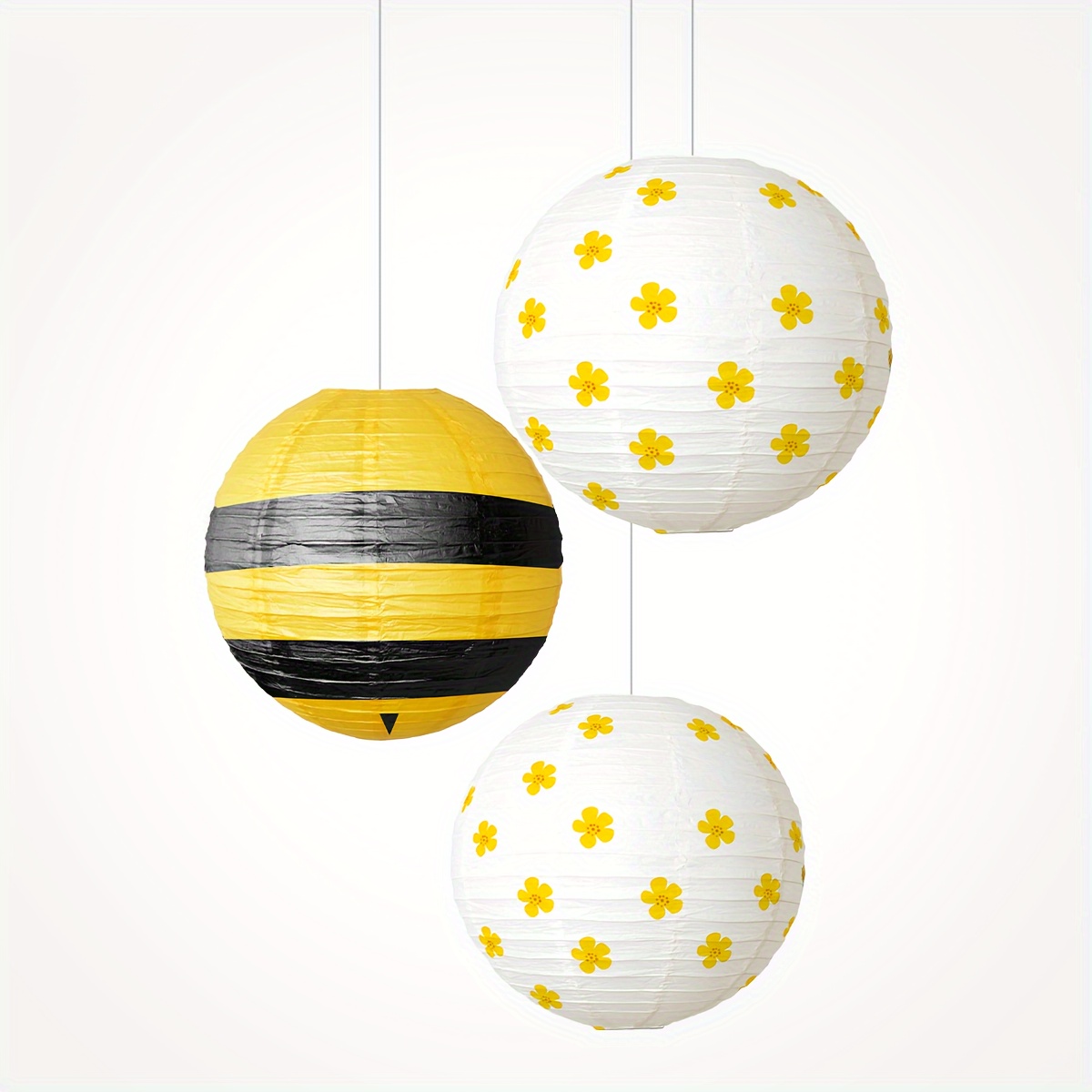 

3pcs, Paper Lantern, Bee Theme Hanging Lantern Ball, Yellow Flowers Lantern, Party Decor, Party Supplies