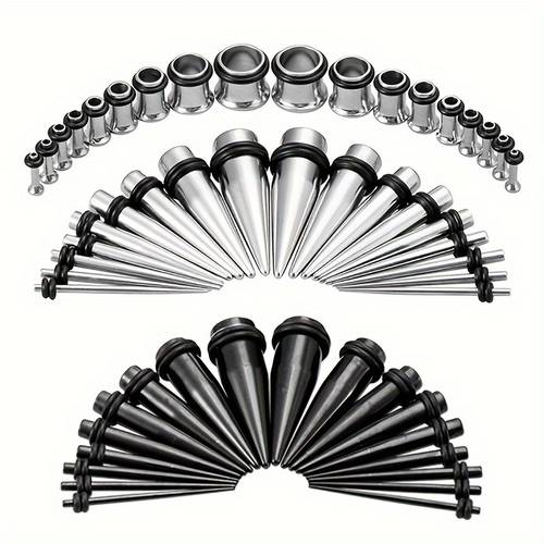 36pcs stainless steel ear taper kit ear gauges stretching black expander set ear piercing tool for ear plugs jewelry 14g 00g