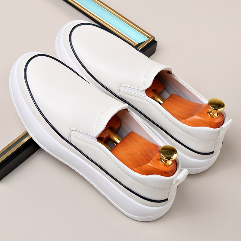 Men'S Plus Size Slip-On Loafers - Soft White Faux Upper, Non-Slip Rubber Sole, Black Stitching, Comfortable for Casual Attire & Vacation, Everyday Shoes | Neutral Shoe Look | Synthetic Cover Shoes, Dressy Shoes