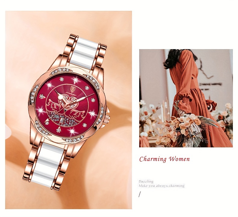 elegant womens quartz watch stainless   calendar feature fashionable design with pink and white accents casual wristwatch elegant   precise   alloy case watch details 8