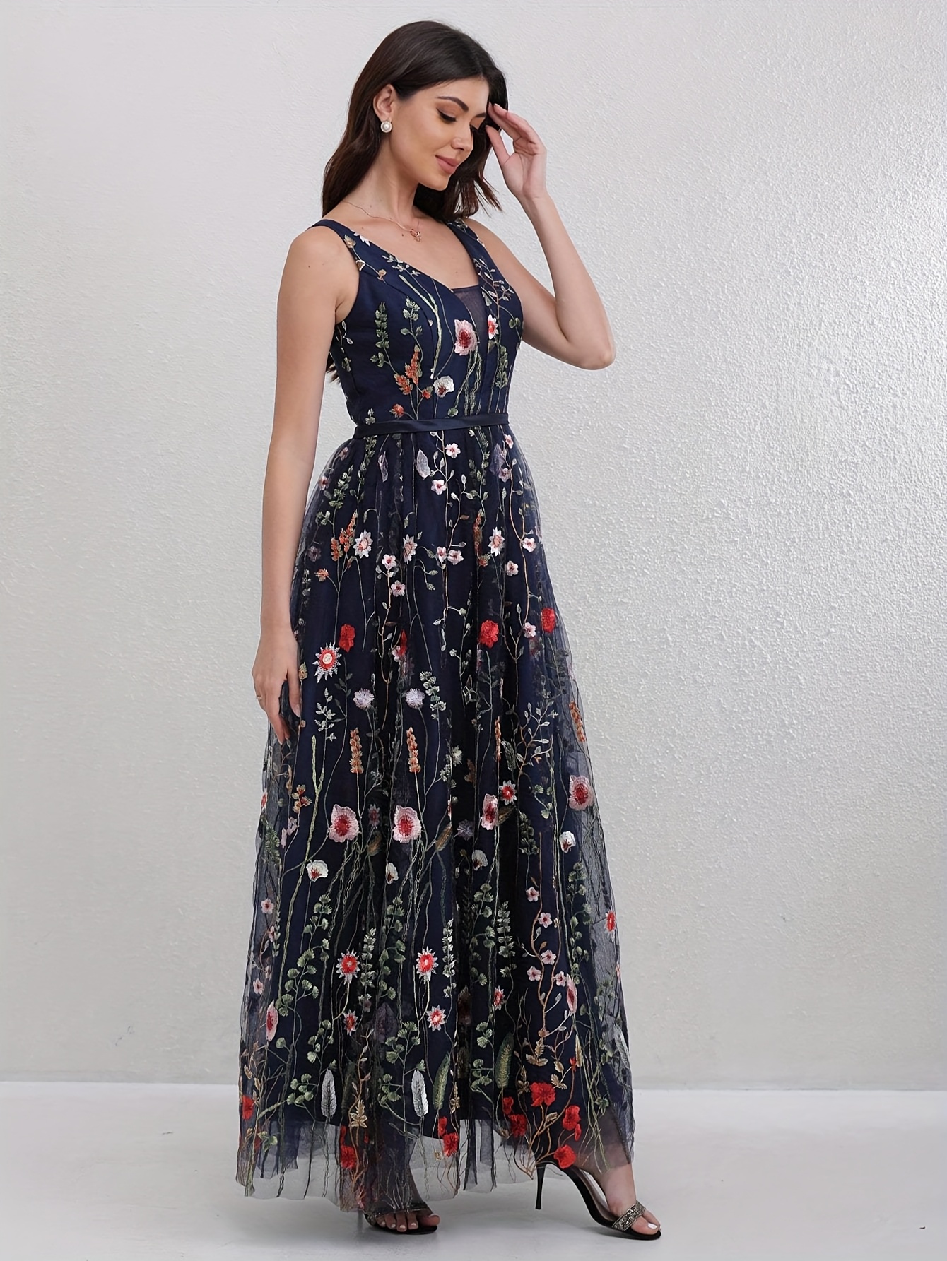 Vestidos de para Mujer con Flores, Vestido Formal de Tul Bordado Floral  Vintage, Traje de y Boda, Vestido de Prom con Corte Ajustado