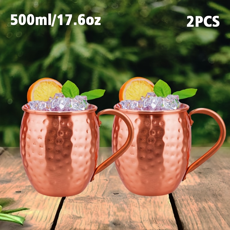 TEMU 2pcs Pure Copper Mule Cups, Pure Copper Beer Cups, Pure Copper Cocktail Cups, Pure Copper Mugs, Gifts From Nature, Durable And Easy To Clean,