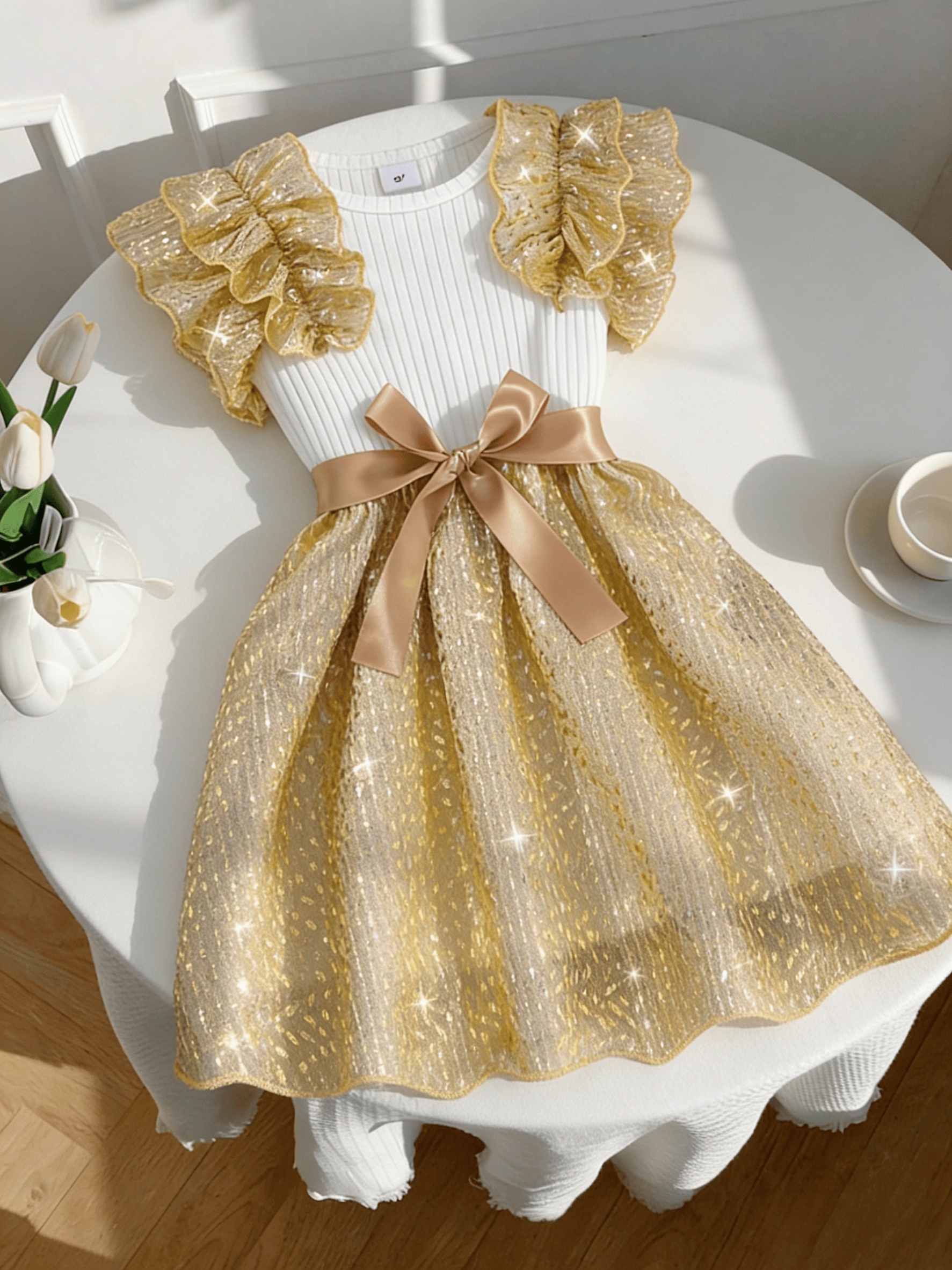 golden girl dress Golden Belle Vintage-Inspired Dress - 3-in-1 Versatile Apron Style for Girls