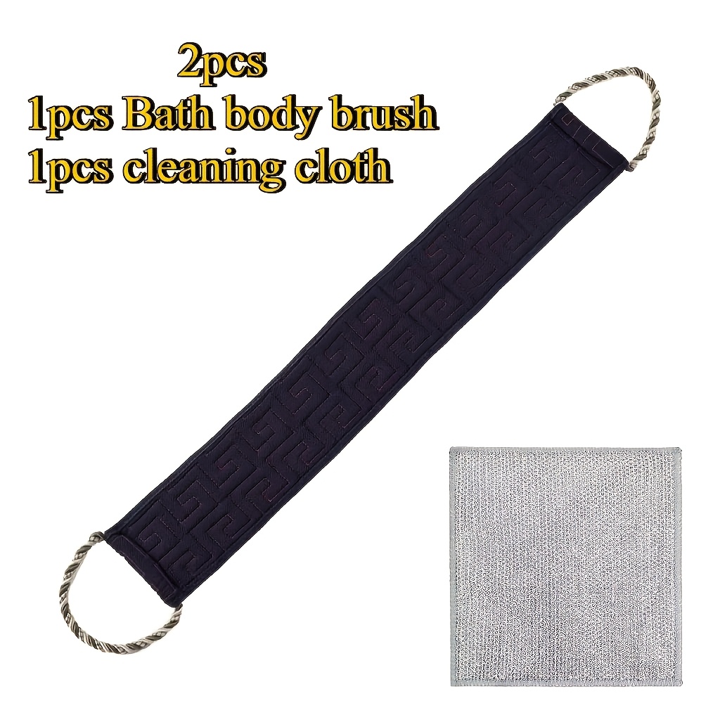 TEMU 2pcs Back Scrubbing Set, Long-length Back Scrubbing Strip   Square Scrubbing Towel. Cleans, Removes Stains And Scale. Suitable For Men's Back