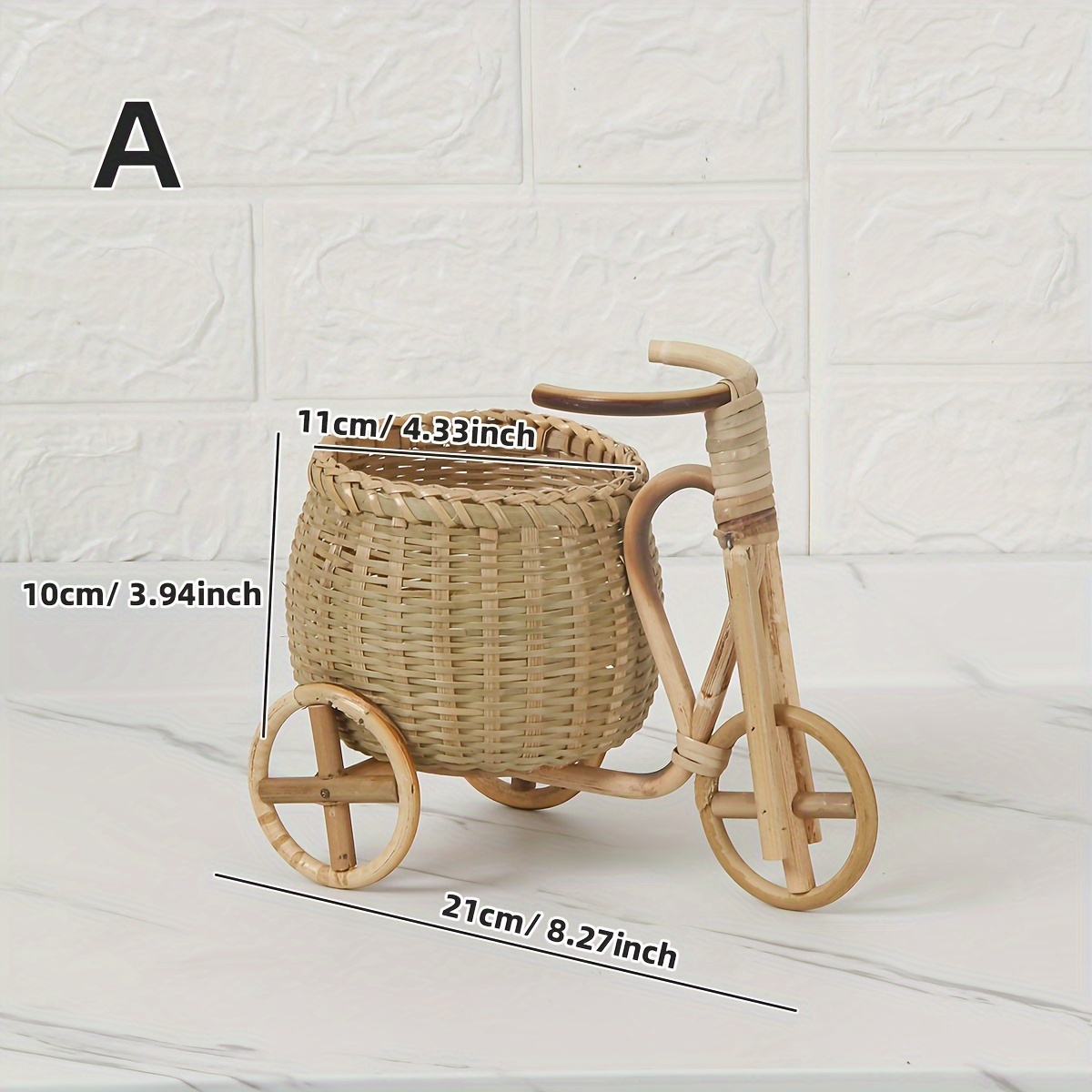 1 Bamboo Woven Handmade Decoration Storage Basket, Tricycle Art Craft Decoration Rattan Desk Home Decoration Pencil Flower Basket, Suitable For Living Room, Bedroom, Outdoor Decoration, 2 Styles From