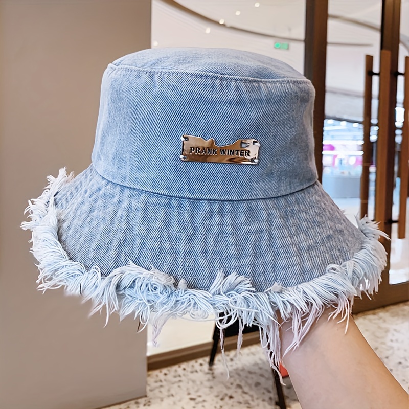 Frayed denim bucket hat online