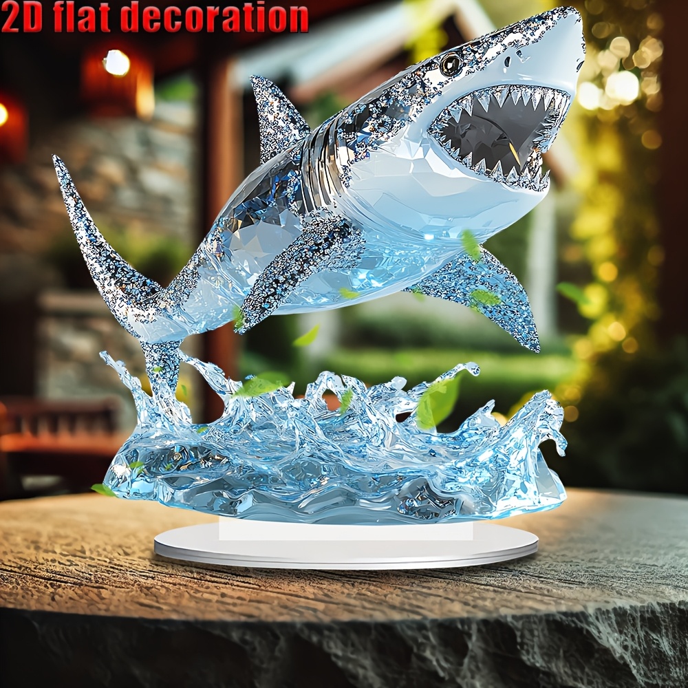 

1pc, 2d Flat Domineering Shark Acrylic Sun With Base (20cm/7.8''x20cm/7.8''), Thickness 0.5, Decoration For Home And Office, Creative Desktop Art, Bright Colors, Ideal Ramadan Festival Gift For Your .