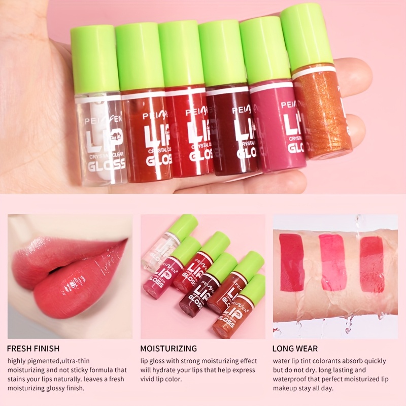 6pcs Set MINI Lip Oil, Clear Moisturizing Lip Oil in 6 Colors, Shiny Transparent Adult Lip Oil