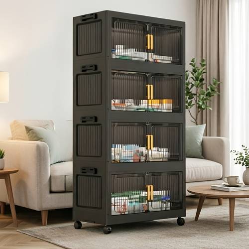 life heavy duty foldable storage cabinet with wheels collapsible mobile shelving unit multi tier rolling cart suitable for home bathroom medicine cabinet stackable plastic shelving unit with foldable panels for small spaces