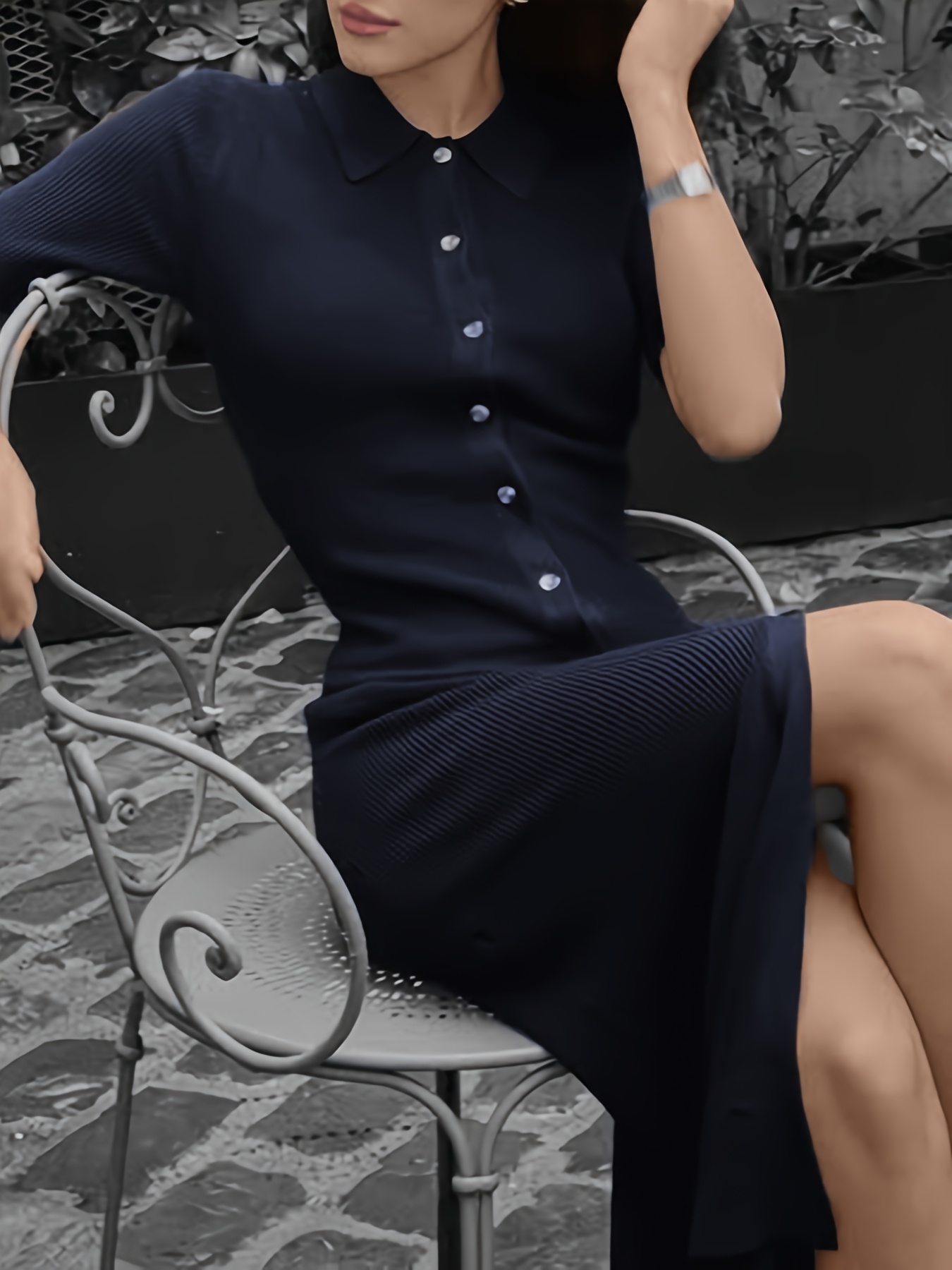 women's elegant button front long sleeve dress fitted office