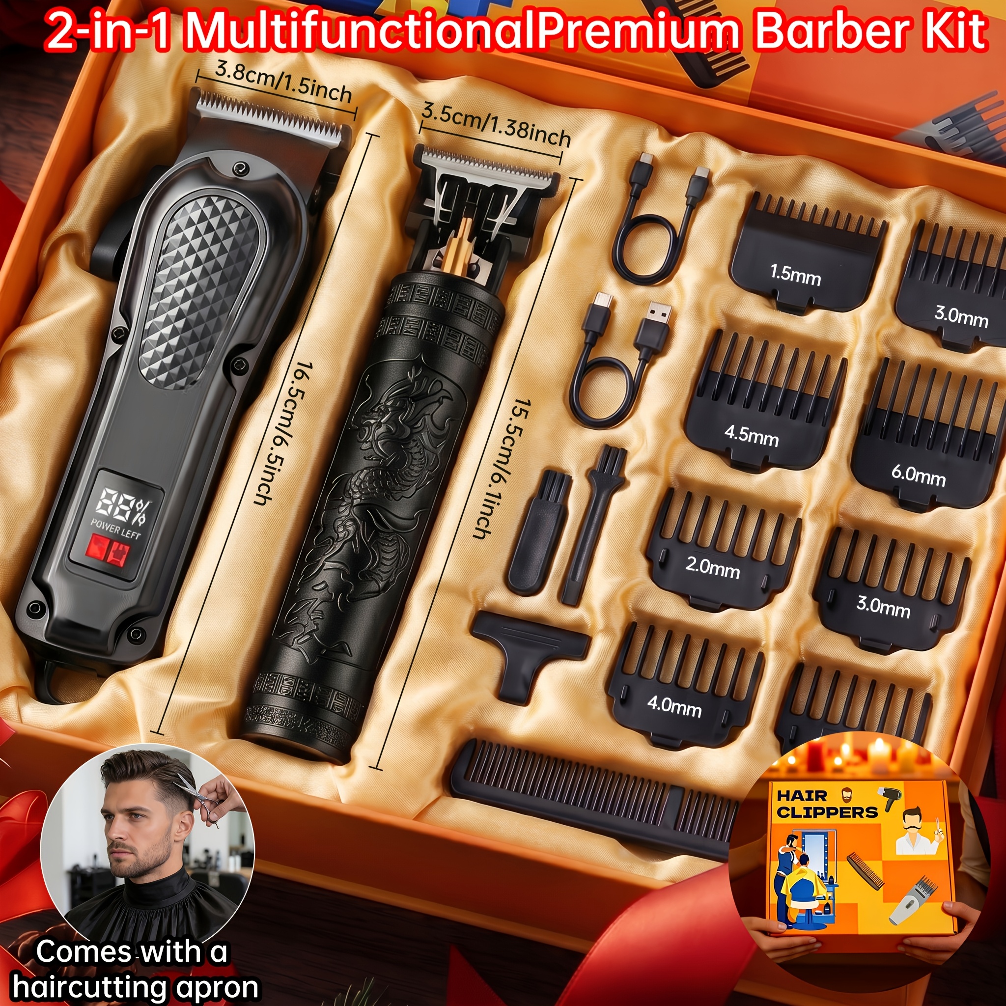 TEMU 2pcs Cordless Hair Clippers For Men With Beard Trimmer And Led Display, Home Barber Hair Cutting And Grooming Kit, Birthday, Christmas, Or