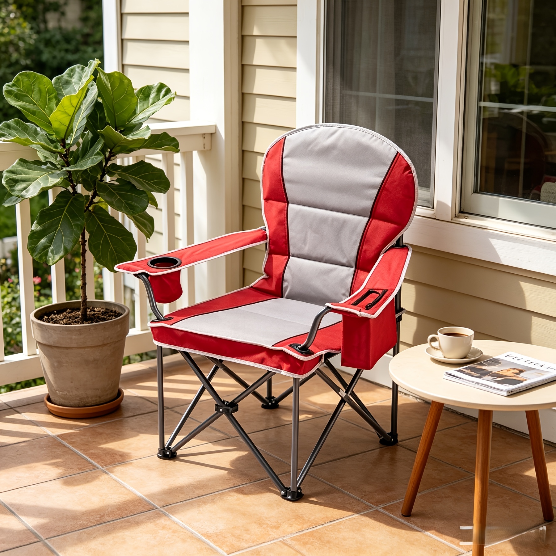 Extra Large Camping Folding Chair with Organizer Bag, Side Mesh Bag, Mesh Cup Holder And Sporting Goods Bag, Suitable for Lawn, 500 Lbs. Weight Capacity