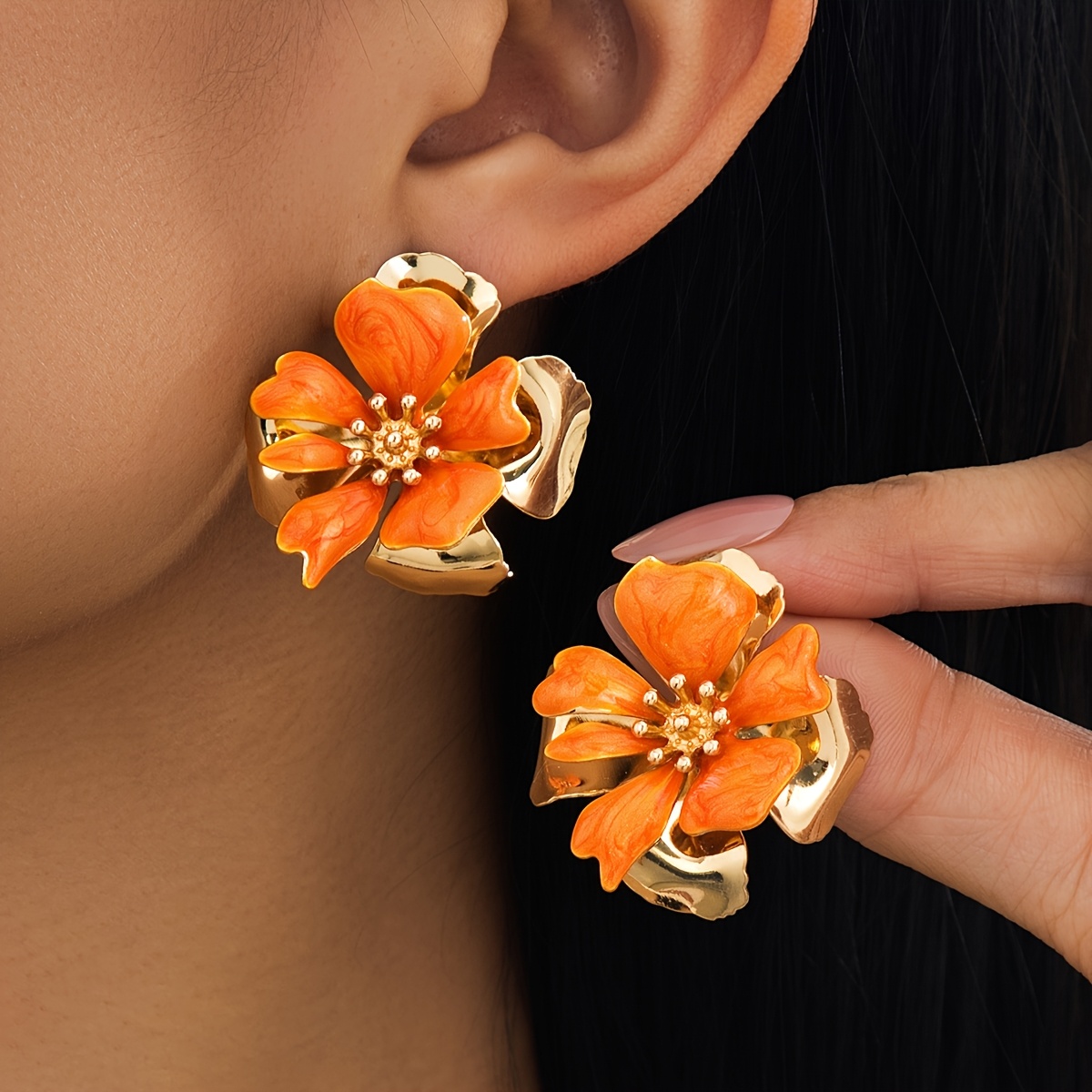 TEMU Une paire de boucles d'oreilles faites à à double couche de fleur d', avec une ambiance , parfaites pour offrir des fêtes.