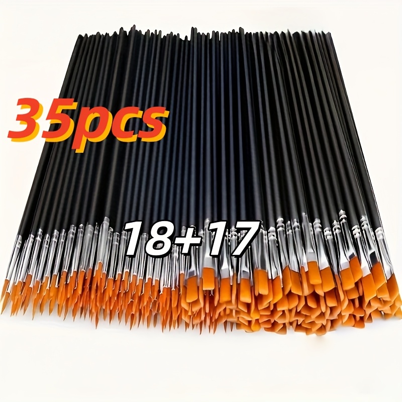 TEMU Ensemble de 35 pinceaux d'artiste professionnels - Poils en nylon noirs, adaptés aux designs à tête plate et ronde en acrylique, peinture à