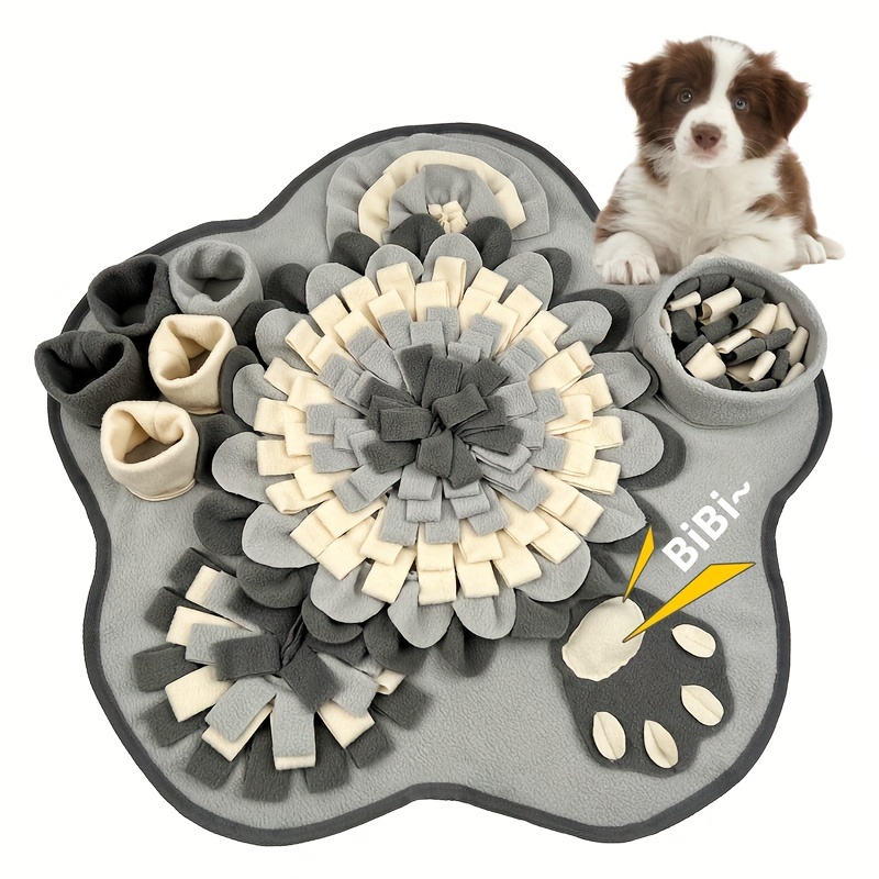 

Km- - Slow Feeder & Foraging Skill Toy, Polyester Material, Gray With Multiple Scent Pockets & Paw , Training & , Dog Snuffle Toy