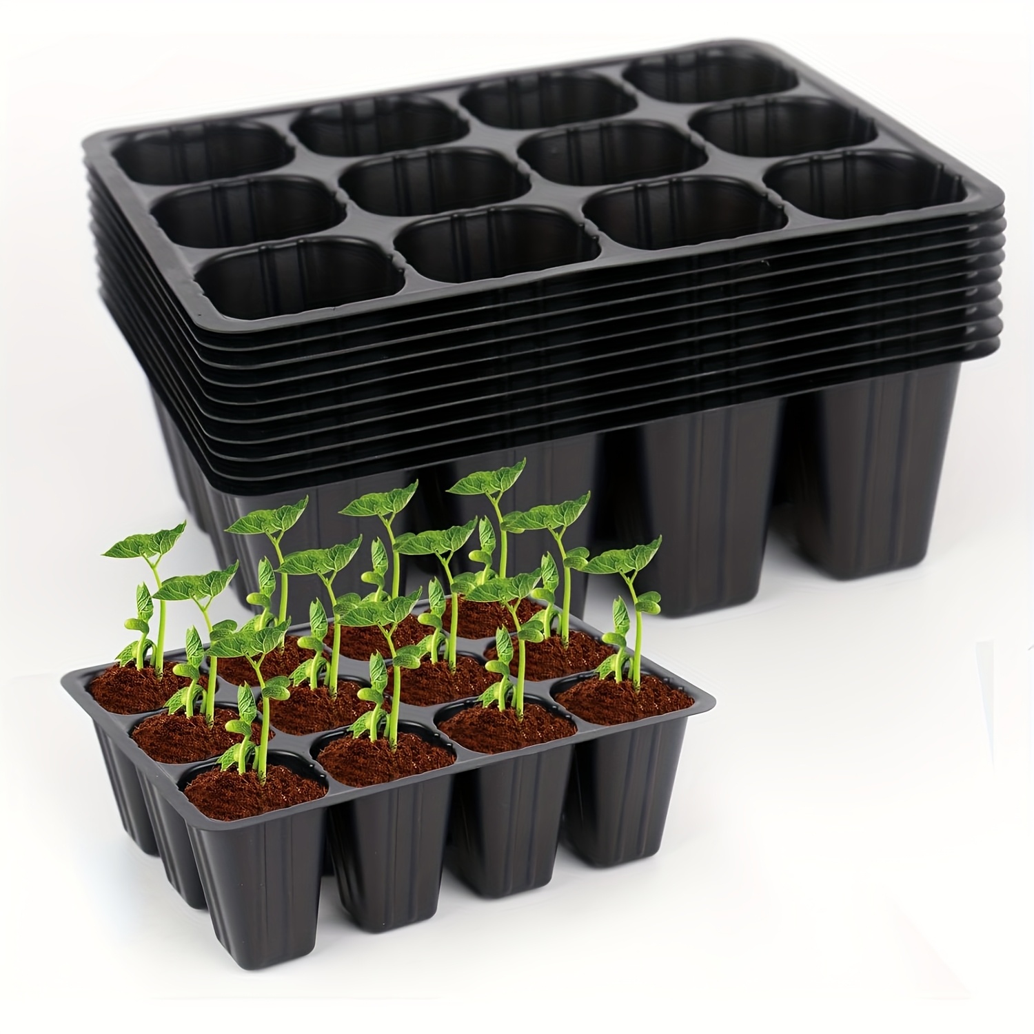 Image of Set Of 10 Seedling Trays With 120 Cells Each, Designed For As Seed Starters, Featuring Inserts For With Drainage Holes, Ideal For Propagating And Germinating Plants In A For Nursery