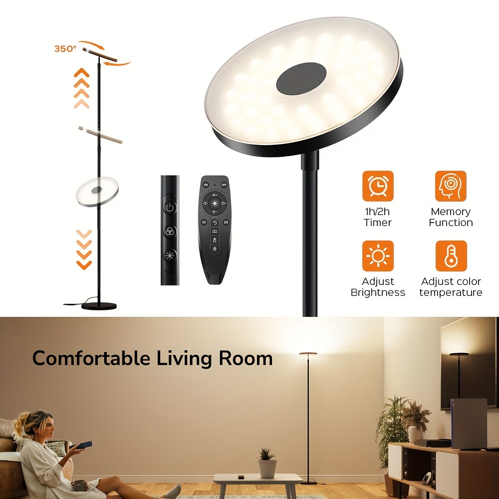 

Floor Lamp, 32w/3000lm Led Modern Torchiere, 3 Color Temperatures Super Bright-tall Standing, Adjustable Lamp, Pole Light With Remote Touch Control For Living Room, Bed Room, Office (black)